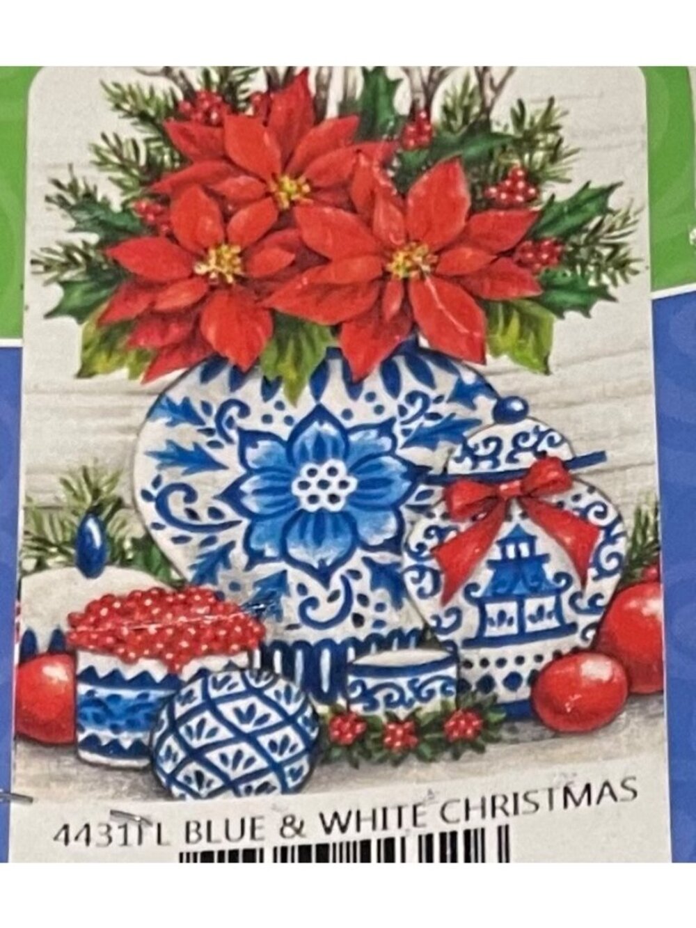 Delft Poinsettia Christmas House Flag Holiday Party Banner Winter Decor Farm
